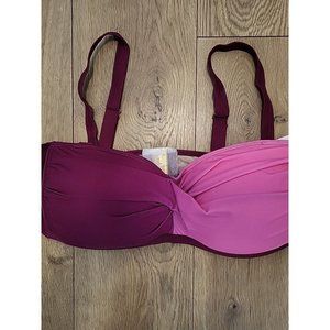 SWIMSUITS For All Bikini Top 16 Burgandy & Pink with Gold Hardware NWT